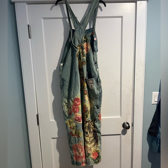 Magnolia Pearl/Free People Floral Appliqué Denim Overalls - Vintage - OS - NWT - Picture 11 of 16